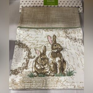 Linen Easter Bunny Rabbit Table Runner 14" X 72” Tan Texture